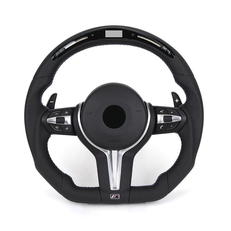 With LED Flat Bottom Full Perforated Leather Steering Wheel for BMW F01 F07 F06 F10 F20 F25 F30 F32 F36 X5m F85 E39 E60 E90 E92 - Hailed Inc.