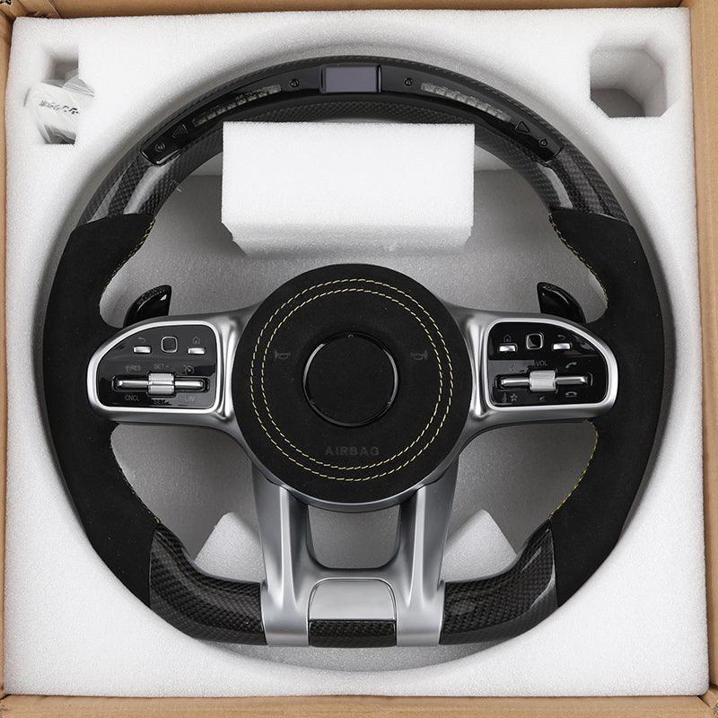 With Led Half Alcantara Leather Volant Carbon Fiber Steering Wheel for Mercedes Benz C63s W205 W176 W221 Cls C219 Cla C117 AMG - Hailed Inc.