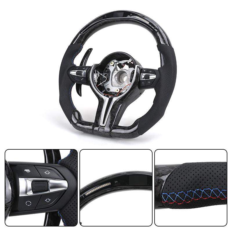 With LED M Sport Volant Forged Carbon Shift Paddle Steering Wheel for BMW 3 Series E90 E92 E81 E82 E87 E88 X1 E84 X5 E70 X6 E71 - Hailed Inc.