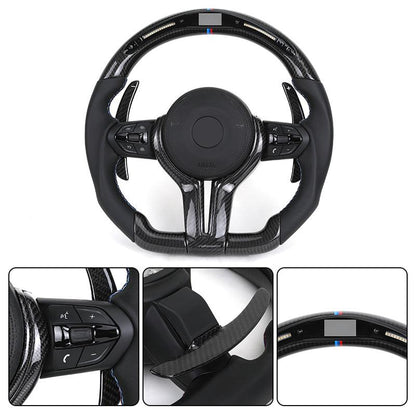 With M Trip Carbon Trim Paddle M Performance Half Leather Carbon LED Steering Wheel for BMW F10 F11 F20 F30 M4 F82 E60 E90 E92 - Hailed Inc.