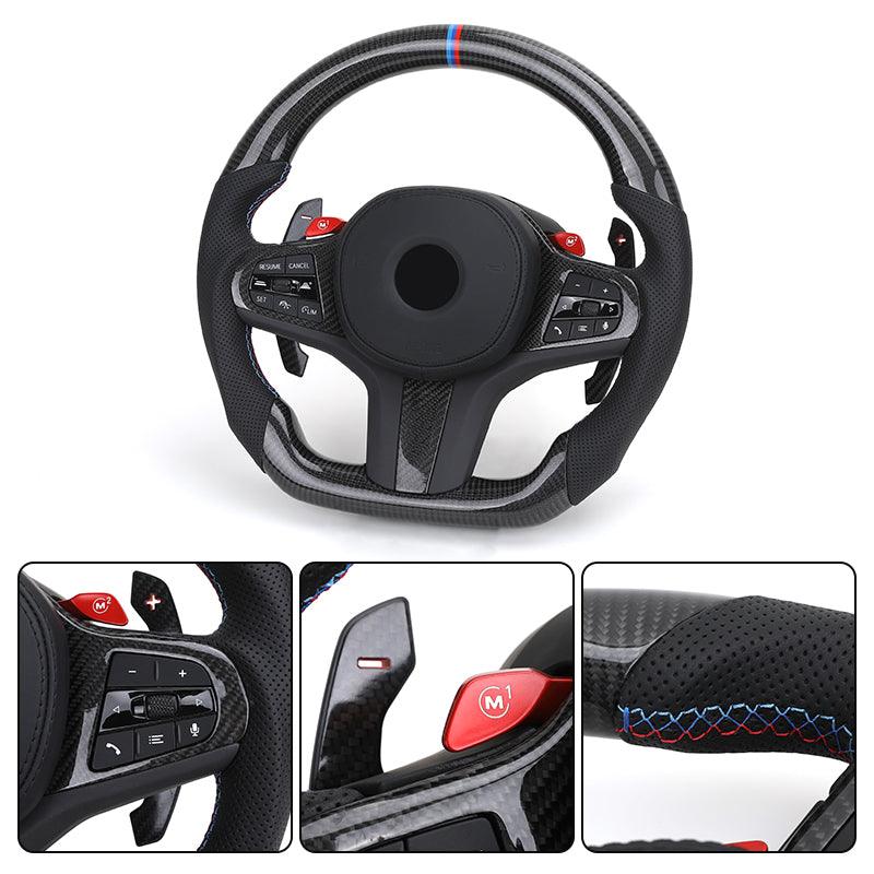 With M1 M2 Button Carbon Half Perforated Leather M Performance Steering Wheel for BMW F10 F30 F20 F32 F80 M4 M3 X1 E84 X5 F15 - Hailed Inc.