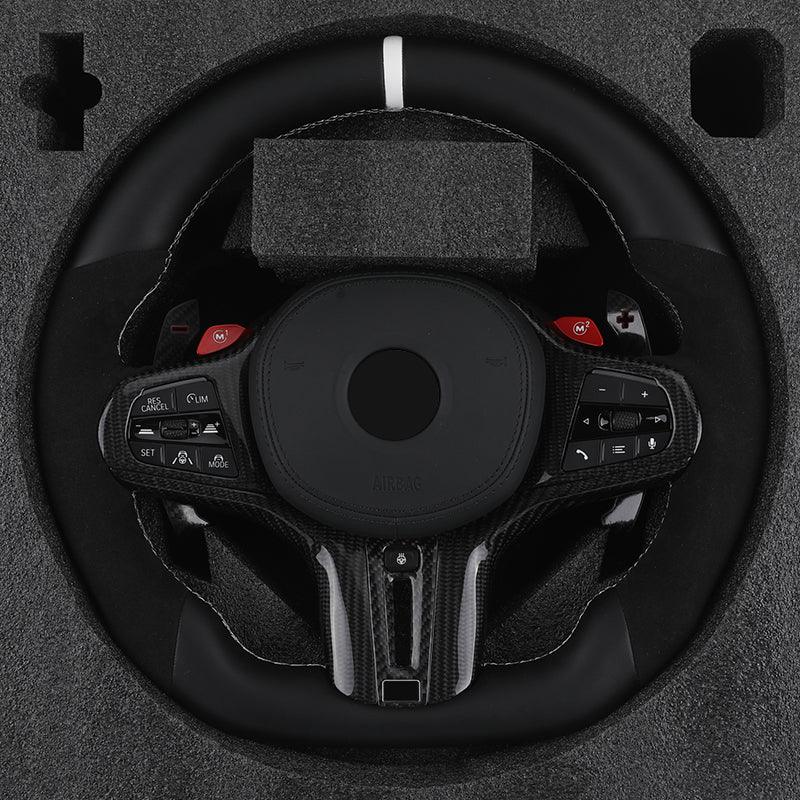 With M1 M2 Button Half Alcantara Leather Steering Wheel for BMW M3 G80 M4 G82 X3 G01 X4 G02 X5 G05 X6 G06 G11 G12 G20 G30 Z4 G29 - Hailed Inc.