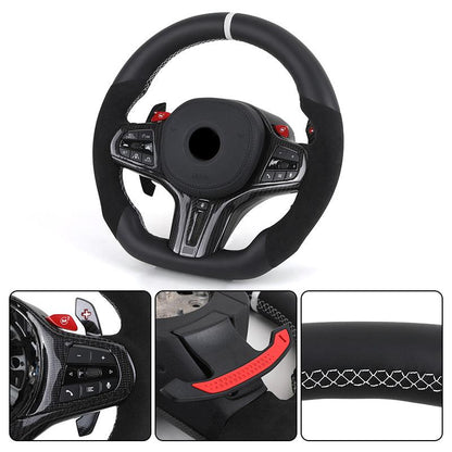 With M1 M2 Button Half Alcantara Leather Steering Wheel for BMW M3 G80 M4 G82 X3 G01 X4 G02 X5 G05 X6 G06 G11 G12 G20 G30 Z4 G29 - Hailed Inc.