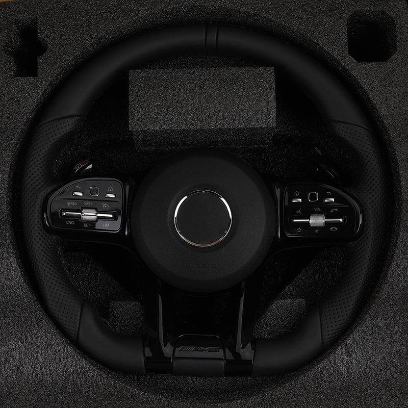 With Piano Black Trim Full Leather Steering Wheel for Mercedes Benz W211 W169 W177 W221 GLS X167 GLA45 X156 Gle 53 AMG GT 2023 - Hailed Inc.