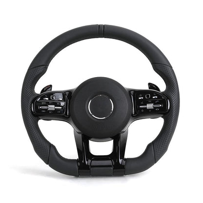 With Piano Black Trim Full Leather Steering Wheel for Mercedes Benz W211 W169 W177 W221 GLS X167 GLA45 X156 Gle 53 AMG GT 2023 - Hailed Inc.