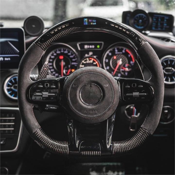 With Piano Black Trim Half Alcantara Carbon LED Steering Wheel for Mercedes Benz W204 W205 W213 W211 W221 X166 GLC X253 G63 AMG - Hailed Inc.