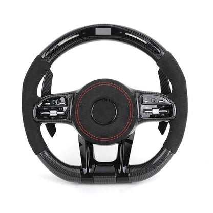 With Piano Black Trim Half Alcantara Carbon LED Steering Wheel for Mercedes Benz W204 W205 W213 W211 W221 X166 GLC X253 G63 AMG - Hailed Inc.