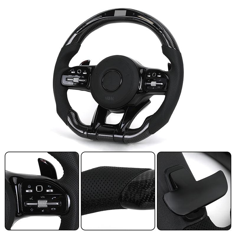 With Piano Black Trim Half Leather Carbon LED Steering Wheel for Mercedes Benz W205 W246 C117 C217 W166 X166 W164 W221 W222 AMG - Hailed Inc.