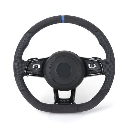 With Piano - black Trim Half Perforated Leather Alcantara Steering Wheel for VW Polo Golf 6 7 7.5 8 R MK6 Mk7 GTI Passat B6 B7 CC - Hailed Inc.