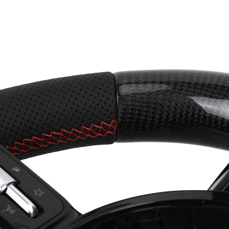 With Piano Black Trim Half Perforated Leather Carbon LED Steering Wheel for Mercedes W204 W205 C180 W221 W222 W213 C43 C63 AMG - Hailed Inc.