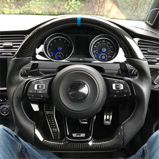 With Piano Black Trim R Line Half Leather Carbon Fiber Steering Wheel for VW Volkswagen Golf R 5 6 7 MK5 MK6 MK7 Gti Passat CC - Hailed Inc.