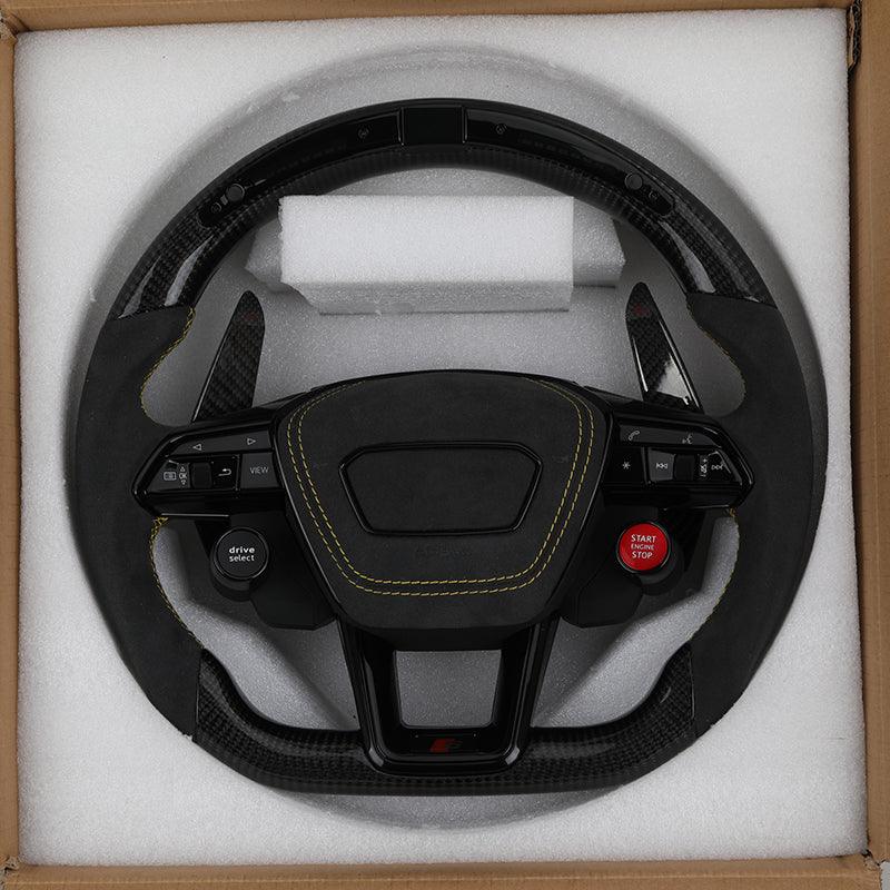 With R8 Start Button & Drive Select Half Alcantara Carbon LED Steering Wheel for Audi A3 A4 A5 A6 C7 C8 B9 S3 RS3 RS4 RS5 RS7 8V - Hailed Inc.