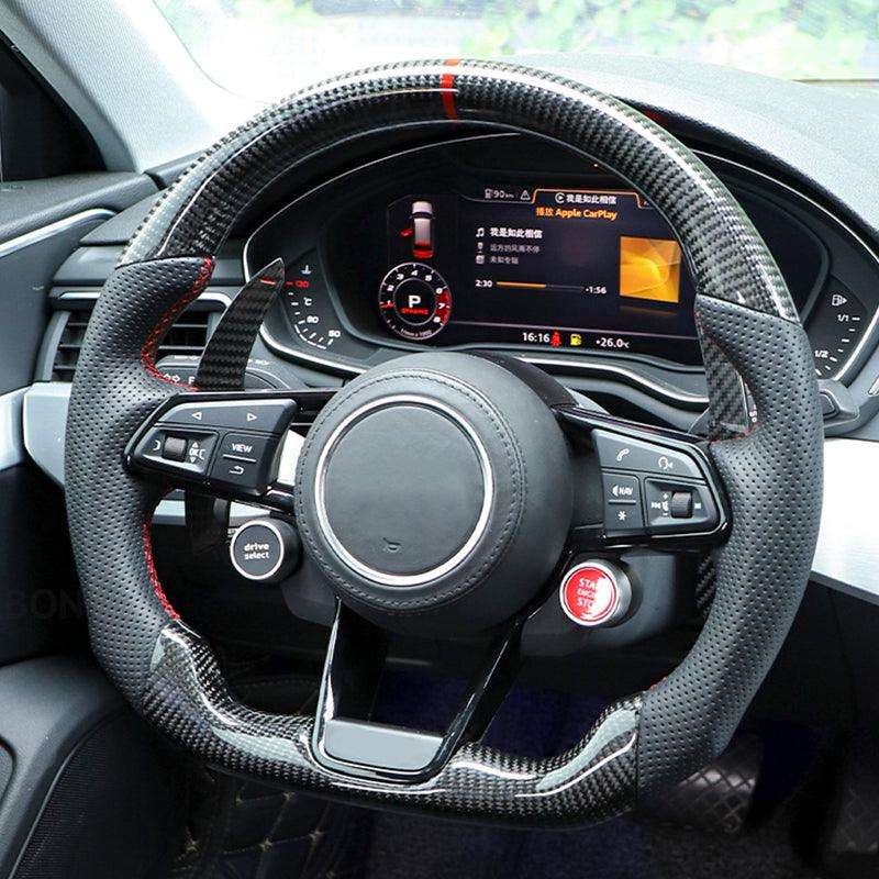 With R8 Start Button & Drive Select Half Perforated Carbon Steering Wheel for Audi A3 A4 A5 A6 C7 C8 Q3 Q5 Q7 4L SQ5 SQ8 TTRS - Hailed Inc.