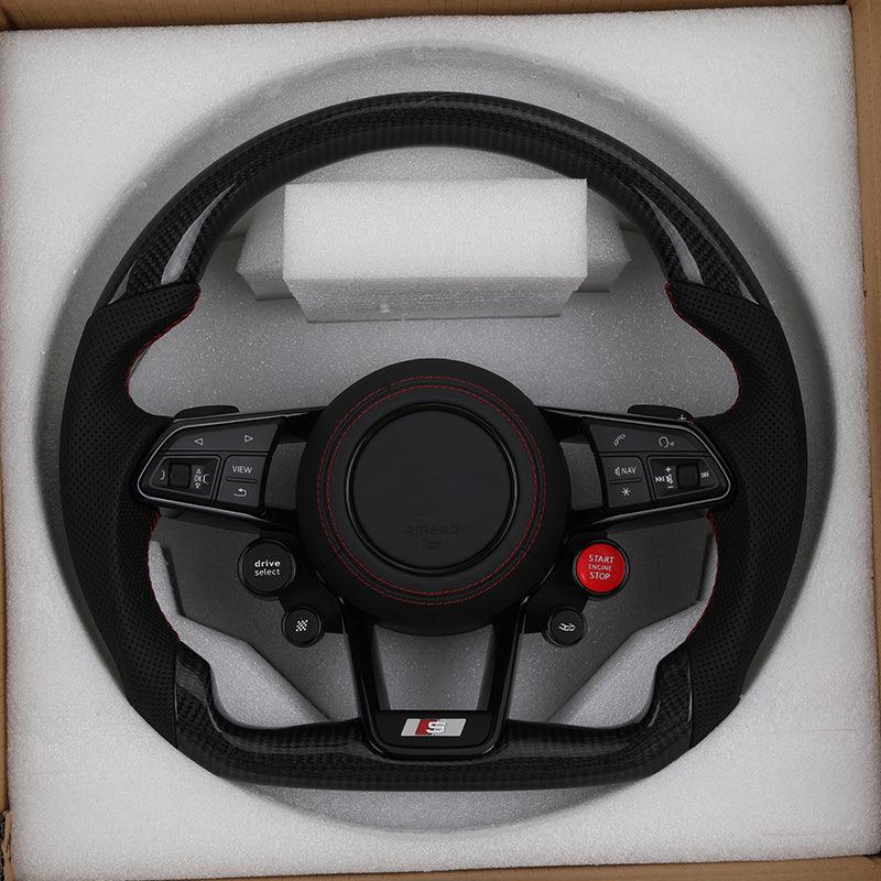 With R8 Start Button & Drive Select Half Perforated Carbon Steering Wheel for Audi A3 A4 A5 A6 C7 C8 Q3 Q5 Q7 4L SQ5 SQ8 TTRS - Hailed Inc.