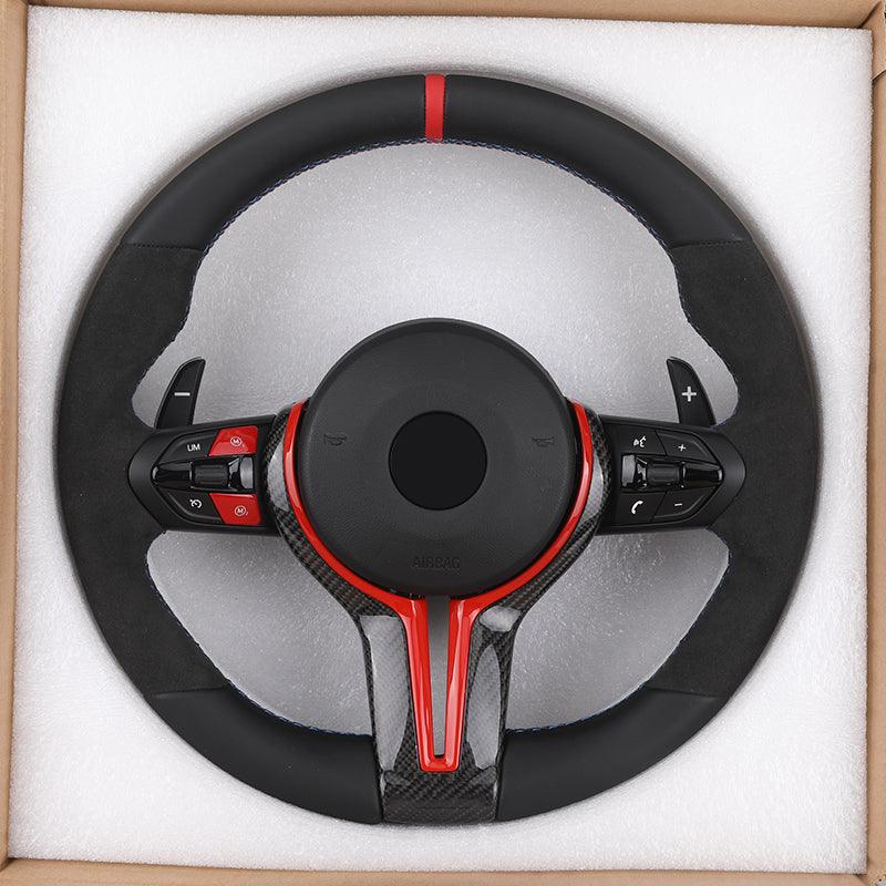 With Red Carbon Trim Half Alcantara M Sport Steering Wheel for BMW F10 F30 F40 M3 F80 M4 F82 M5 F90 X5 F15 X6 E71 F16 E60 E90 - Hailed Inc.