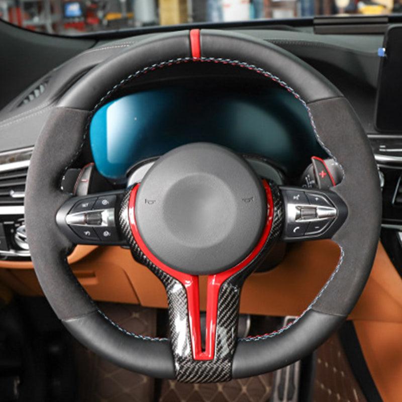 With Red Carbon Trim Half Alcantara M Sport Steering Wheel for BMW F10 F30 F40 M3 F80 M4 F82 M5 F90 X5 F15 X6 E71 F16 E60 E90 - Hailed Inc.