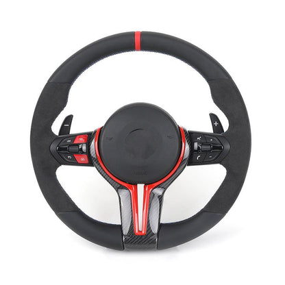 With Red Carbon Trim Half Alcantara M Sport Steering Wheel for BMW F10 F30 F40 M3 F80 M4 F82 M5 F90 X5 F15 X6 E71 F16 E60 E90 - Hailed Inc.