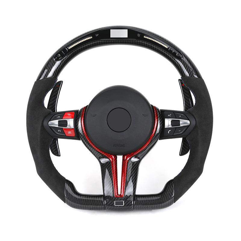 With Red M1 M2 Button Alcantara Carbon LED Steering Wheel for BMW F10 F30 F31 F32 X5M F97 M2 F87 M3 F80 M4 F82 M5 F90 E70 E90 - Hailed Inc.