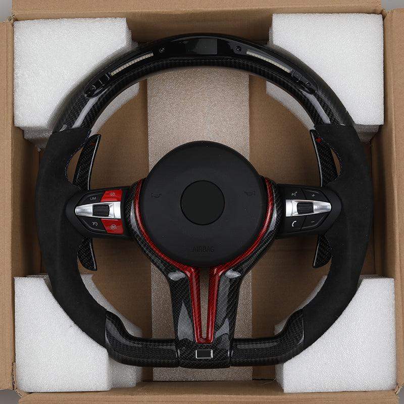 With Red M1 M2 Button Alcantara Carbon LED Steering Wheel for BMW F10 F30 F31 F32 X5M F97 M2 F87 M3 F80 M4 F82 M5 F90 E70 E90 - Hailed Inc.