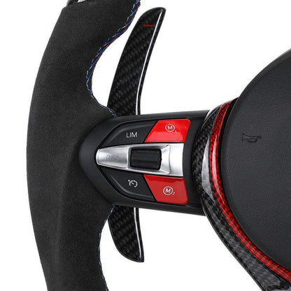 With Red M1 M2 Button Alcantara Carbon LED Steering Wheel for BMW F10 F30 F31 F32 X5M F97 M2 F87 M3 F80 M4 F82 M5 F90 E70 E90 - Hailed Inc.