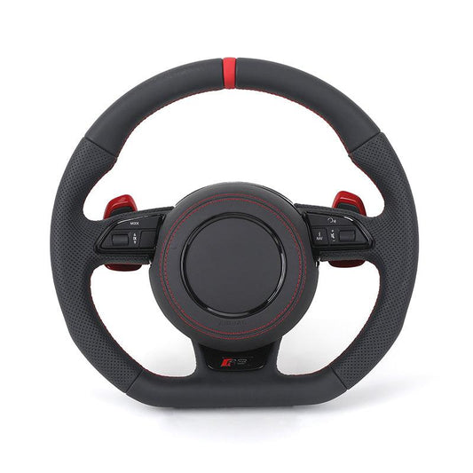 With Red Paddle RS Volant Lenkrad Half Perforated Leather Steering Wheel for Audi A6 A7 A4 B8 B8.5 B9 S3 S4 S5 S6 C7 Q8 RS3 RS6 - Hailed Inc.