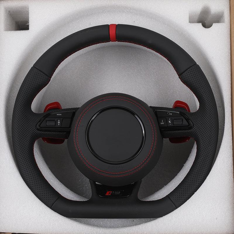 With Red Paddle RS Volant Lenkrad Half Perforated Leather Steering Wheel for Audi A6 A7 A4 B8 B8.5 B9 S3 S4 S5 S6 C7 Q8 RS3 RS6 - Hailed Inc.