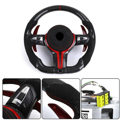 With Red Paddle Shifters Alcantara Leather Carbon Fiber M Sport Steering Wheel for BMW F10 F30 F01 F02 E90 E70 X4 F26 X6 E71 E65 - Hailed Inc.