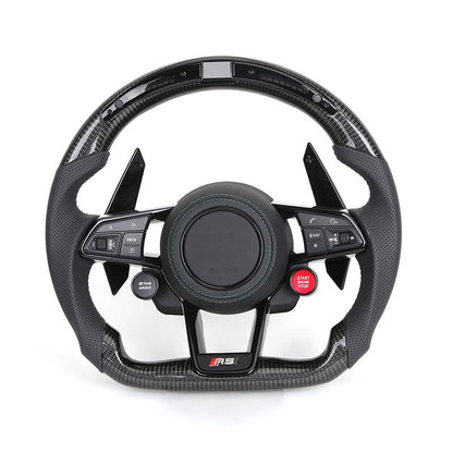 With Start Button Half Leather Carbon Fiber LED Steering Wheel for Audi R8 A4 A5 A6 A7 RS3 RS6 RS7 C7 C8 B9 B9.5 S3 SQ5 Q3 Q7 Q8 - Hailed Inc.