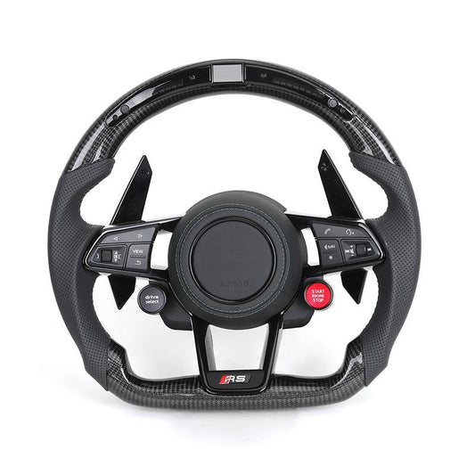 With Start Button Half Leather Carbon Fiber LED Steering Wheel for Audi R8 A4 A5 A6 A7 RS3 RS6 RS7 C7 C8 B9 B9.5 S3 SQ5 Q3 Q7 Q8 - Hailed Inc.