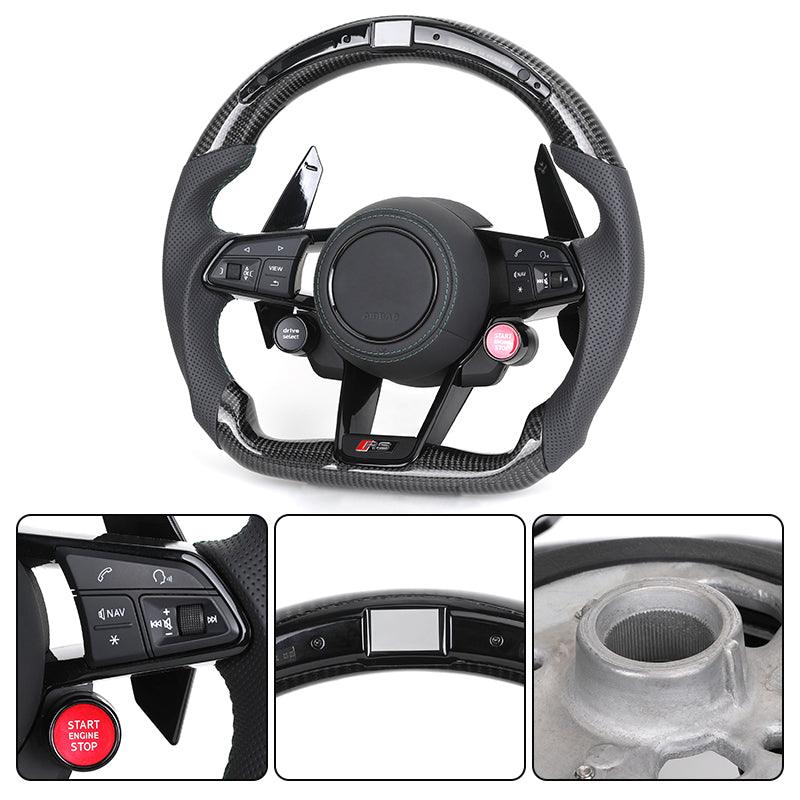 With Start Button Half Leather Carbon Fiber LED Steering Wheel for Audi R8 A4 A5 A6 A7 RS3 RS6 RS7 C7 C8 B9 B9.5 S3 SQ5 Q3 Q7 Q8 - Hailed Inc.