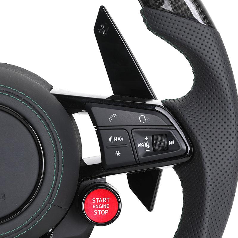 With Start Button Half Leather Carbon Fiber LED Steering Wheel for Audi R8 A4 A5 A6 A7 RS3 RS6 RS7 C7 C8 B9 B9.5 S3 SQ5 Q3 Q7 Q8 - Hailed Inc.