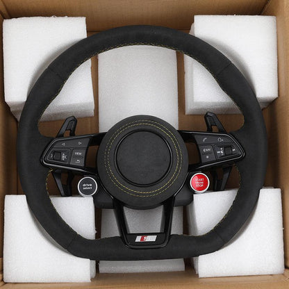 With Start Button S - Line Full Alcantara Leather Steering Wheel for Audi R8 TTRS C6 C7 S7 S4 A4 B8 RS3 SQ5 S5 B9 A6 C8 A3 2018 - Hailed Inc.