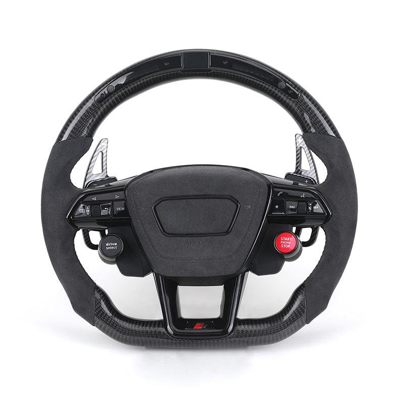 With Start Button S - Line Half Alcantara Carbon Fiber Paddle LED Steering Wheel for Audi TT R8 A4 A5 B8 B9 S4 RS6 A6 C7 RS Q5 Q6 - Hailed Inc.