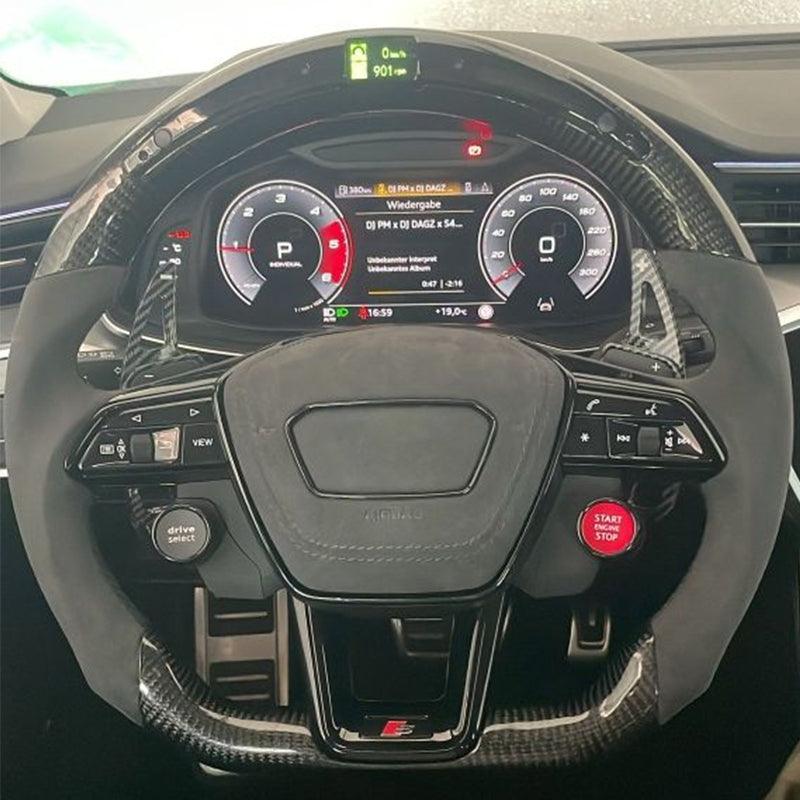 With Start Button S - Line Half Alcantara Carbon Fiber Paddle LED Steering Wheel for Audi TT R8 A4 A5 B8 B9 S4 RS6 A6 C7 RS Q5 Q6 - Hailed Inc.