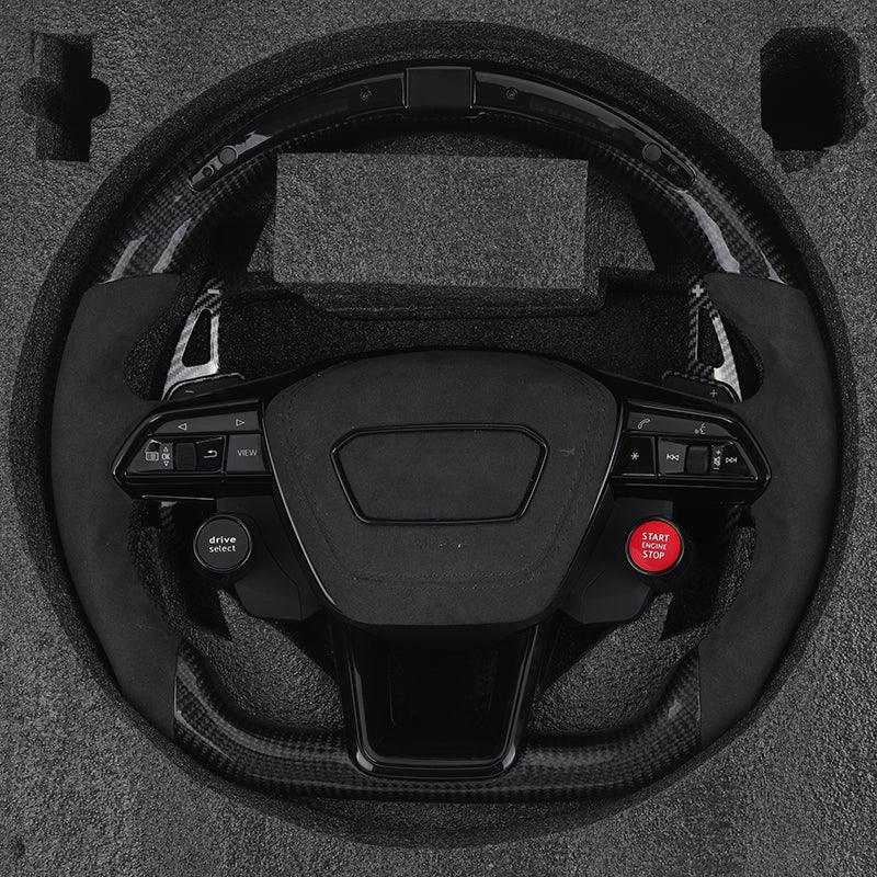 With Start Button S - Line Half Alcantara Carbon Fiber Paddle LED Steering Wheel for Audi TT R8 A4 A5 B8 B9 S4 RS6 A6 C7 RS Q5 Q6 - Hailed Inc.