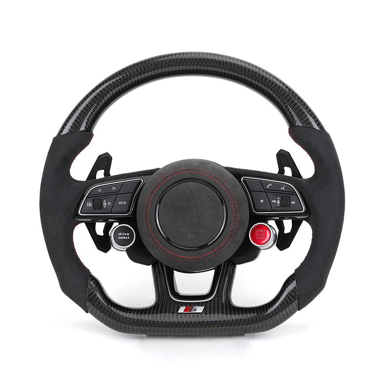 With Start Button S - Line Half Alcantara Carbon Steering Wheel for Audi Q8 SQ8 A3 A4 B9 A5 B8 A6 C7 A7 S3 S4 RS3 RS5 RS7 RS6 C8 - Hailed Inc.