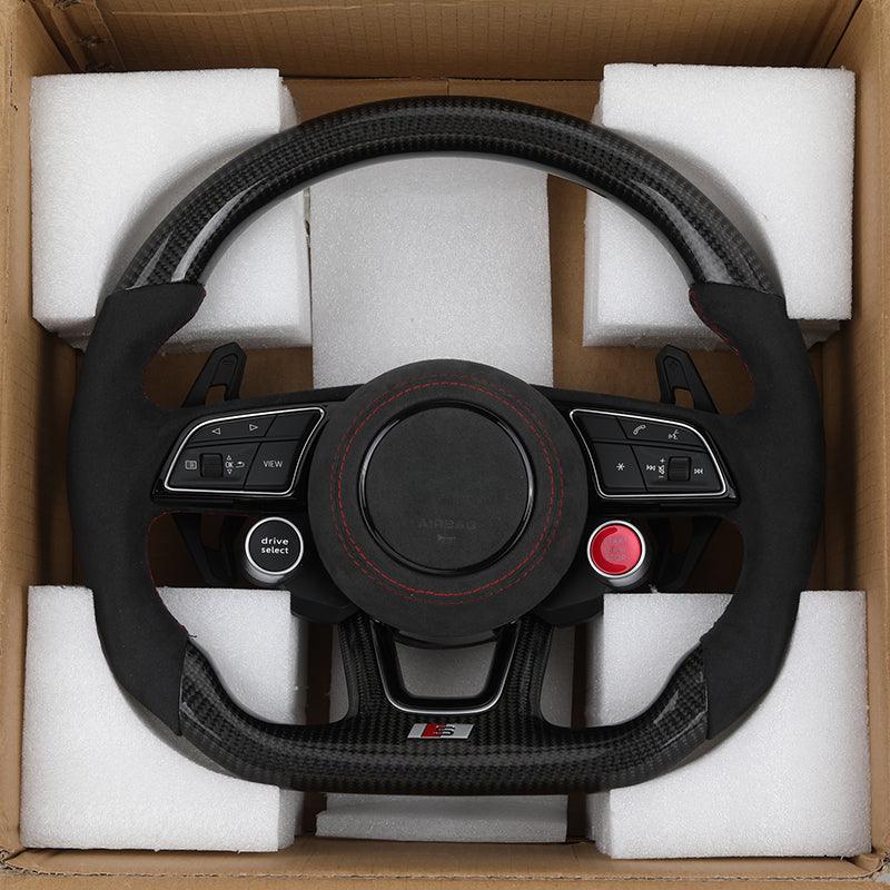 With Start Button S - Line Half Alcantara Carbon Steering Wheel for Audi Q8 SQ8 A3 A4 B9 A5 B8 A6 C7 A7 S3 S4 RS3 RS5 RS7 RS6 C8 - Hailed Inc.