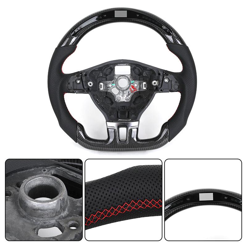 Without Center Trim Half Leather Carbon LED Steering Wheel Core for Volkswagen VW Golf R 6 7 MK6 MK7 MK7.5 GTI Jetta Passat CC - Hailed Inc.