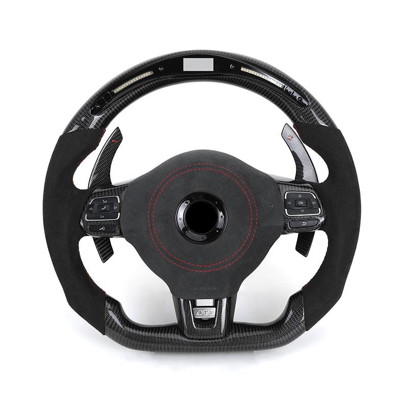 Without Center Trim Half Leather Carbon LED Steering Wheel Core for Volkswagen VW Golf R 6 7 MK6 MK7 MK7.5 GTI Jetta Passat CC - Hailed Inc.