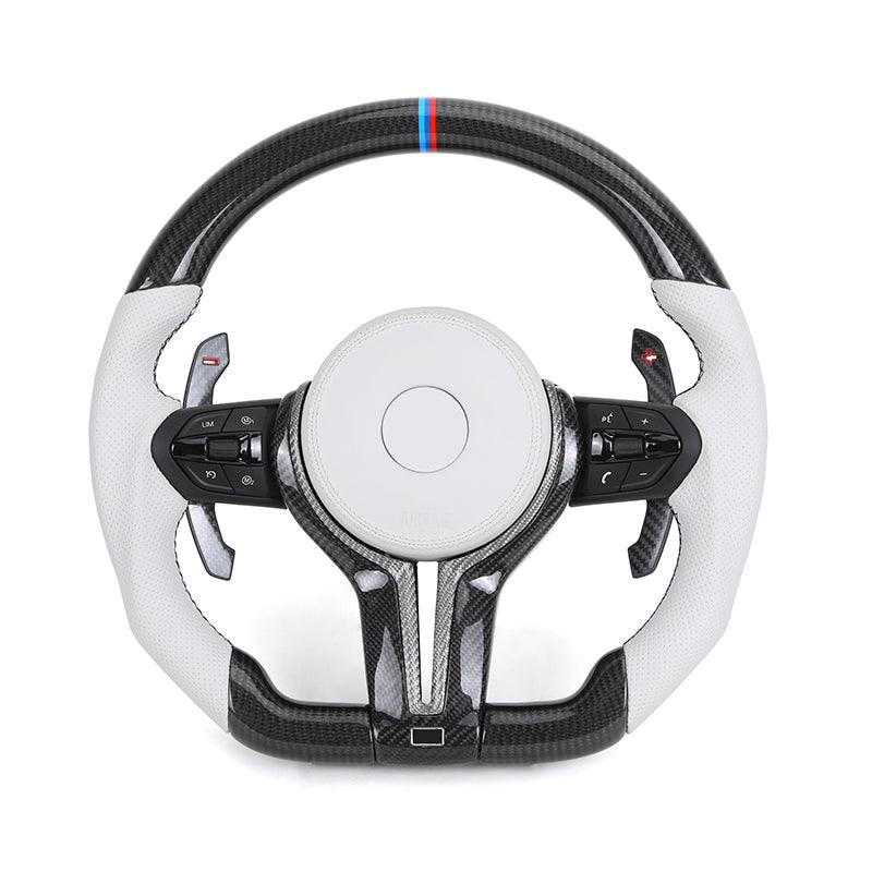 Without Center Trim White Leather Carbon Steering Wheel Frame for BMW F01 F02 F07 F10 F15 F16 F30 F80 F82 F85 F87 F90 E90 E92 M3 - Hailed Inc.