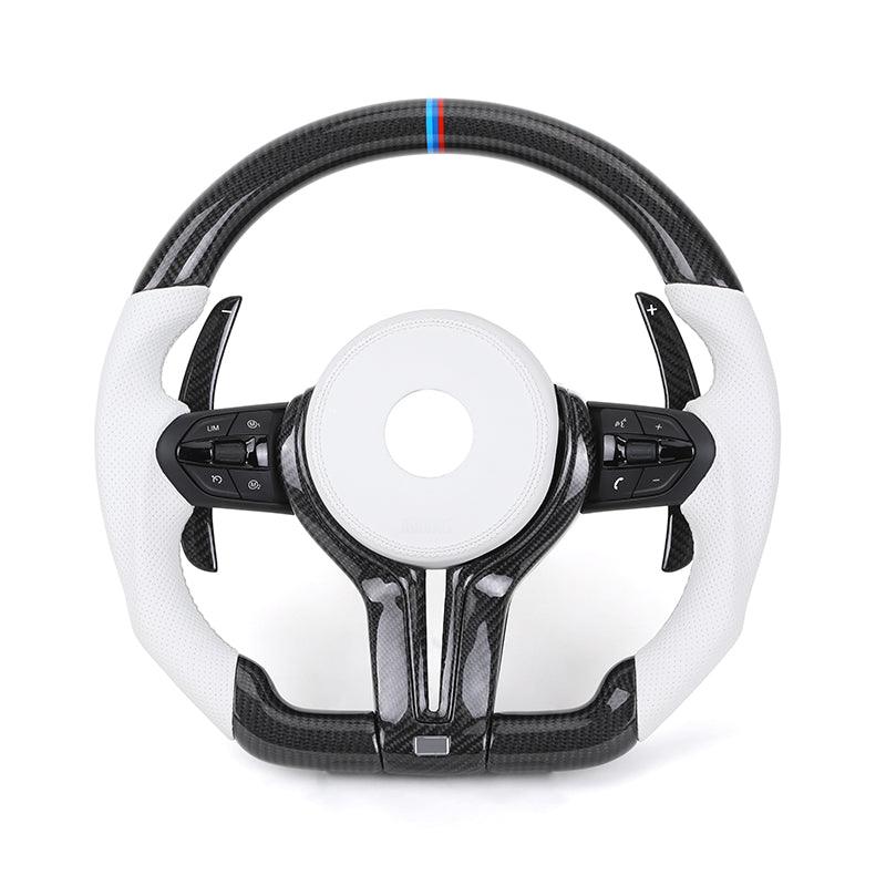 Without Center Trim White Leather Carbon Steering Wheel Frame for BMW F01 F10 F20 X3 F25 F30 F34 F36 M3 F80 F82 F85 F87 M5 F90 - Hailed Inc.