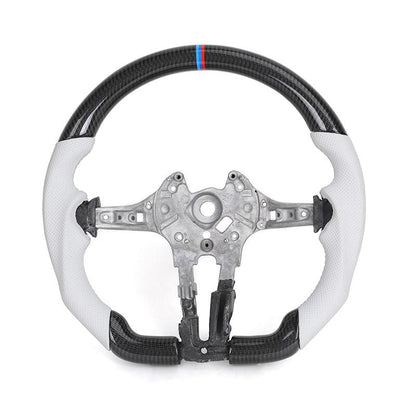 Without Center Trim White Leather Carbon Steering Wheel Frame for BMW F01 F10 F20 X3 F25 F30 F34 F36 M3 F80 F82 F85 F87 M5 F90 - Hailed Inc.