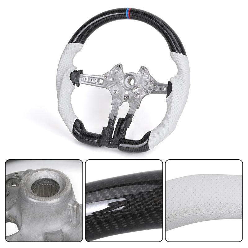 Without Center Trim White Leather Carbon Steering Wheel Frame for BMW F01 F10 F20 X3 F25 F30 F34 F36 M3 F80 F82 F85 F87 M5 F90 - Hailed Inc.