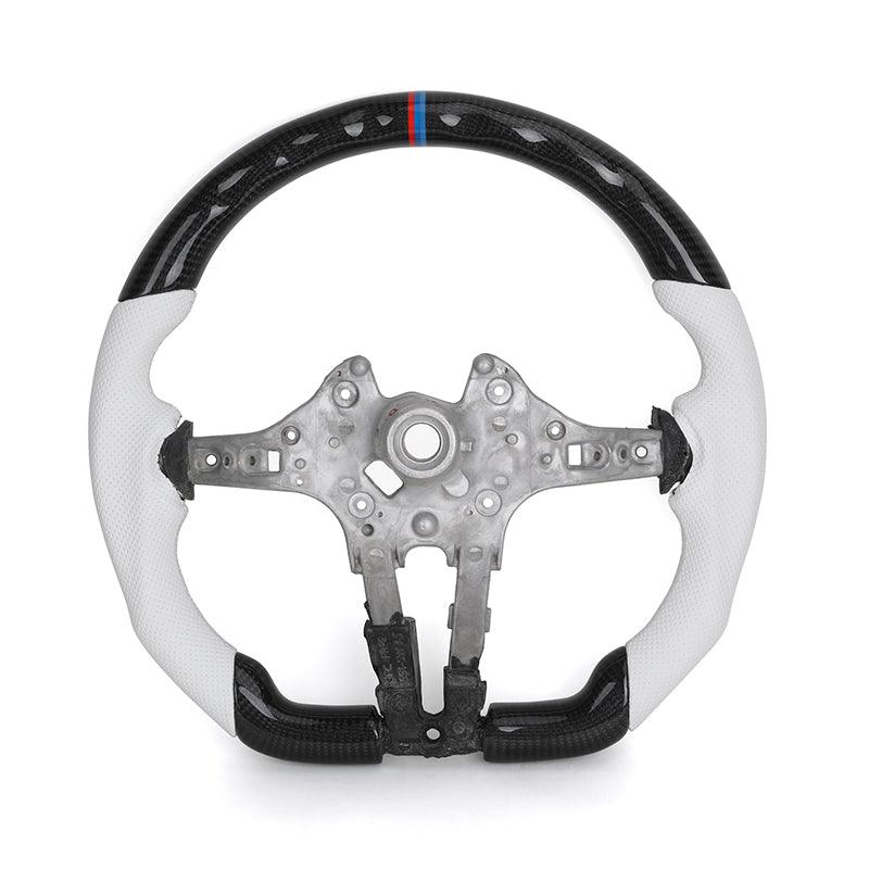 Without Center Trim White Leather Carbon Steering Wheel Frame for BMW F01 F10 F20 X3 F25 F30 F34 F36 M3 F80 F82 F85 F87 M5 F90 - Hailed Inc.