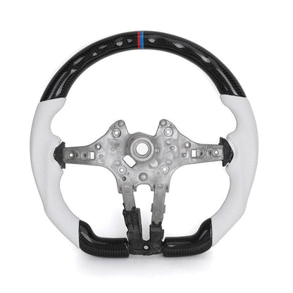 Without Center Trim White Leather Carbon Steering Wheel Frame for BMW F01 F10 F20 X3 F25 F30 F34 F36 M3 F80 F82 F85 F87 M5 F90 - Hailed Inc.